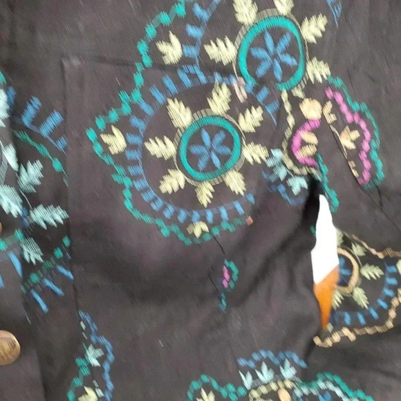 Carole Little Petite Embroidered Linen Jacket Black Size PM - Picture 8 of 13